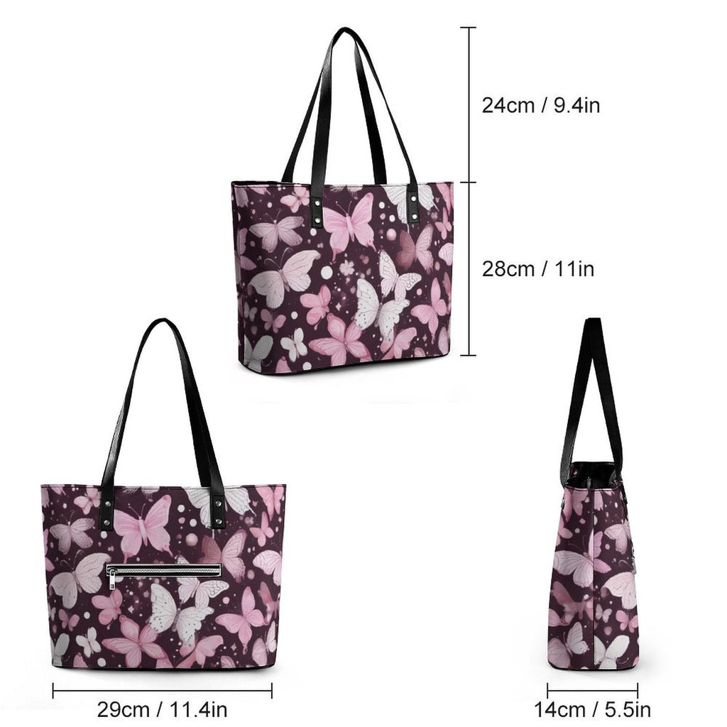 R&RH Pink Butterflies Leather Women's Handbag with zipper and butterfly print