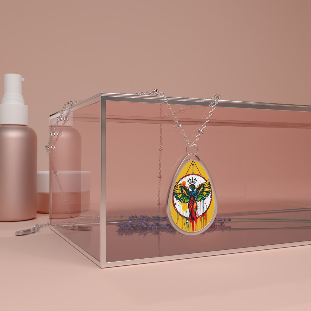 Rich and Rich Artistic Mustard Yellow Oval Necklace – Colorful Winged Guardian Pendant