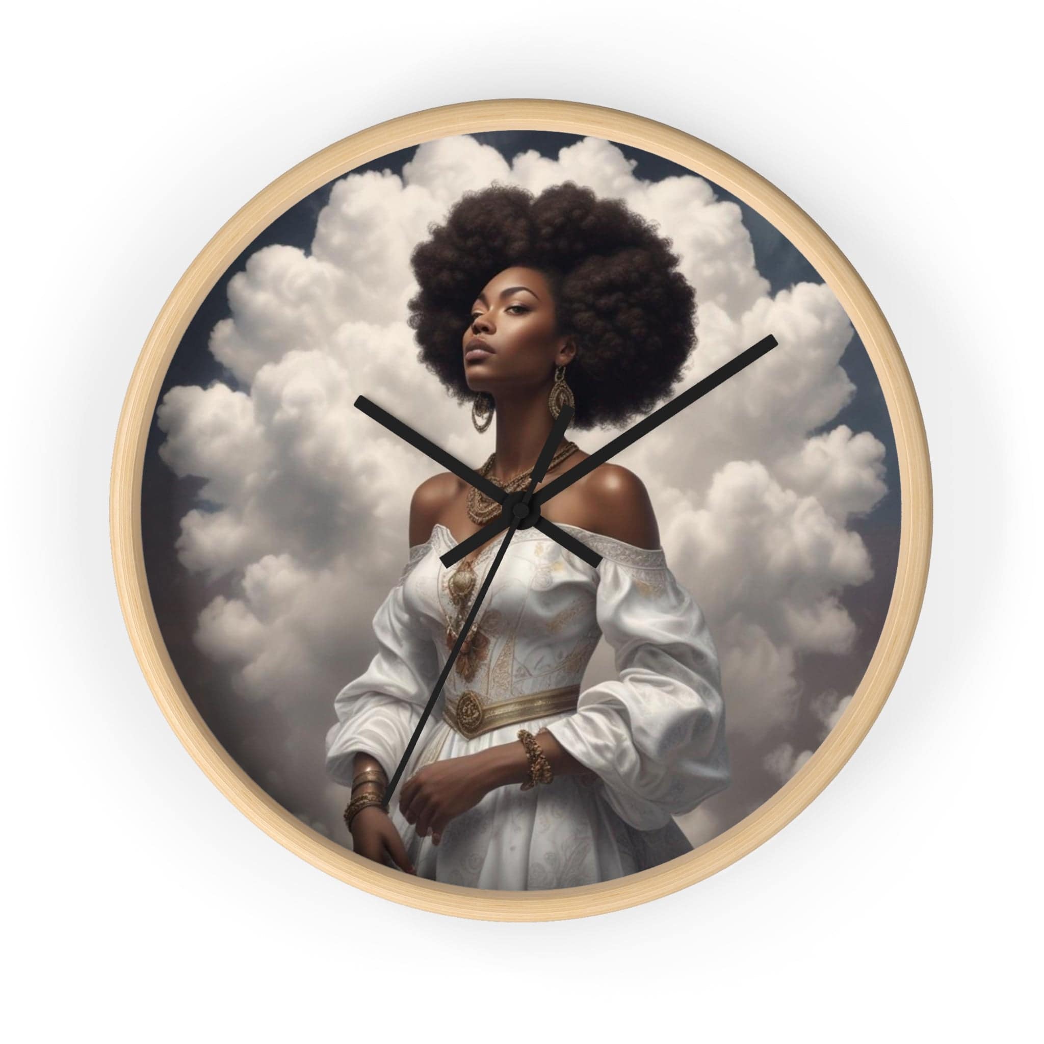 Square 10-inch wall clock with wood frame, plexiglass face, and a quiet metal mechanism — alternate view