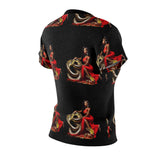 Black women's T-shirt with all-over snake and red dress graphic print — additional view 9