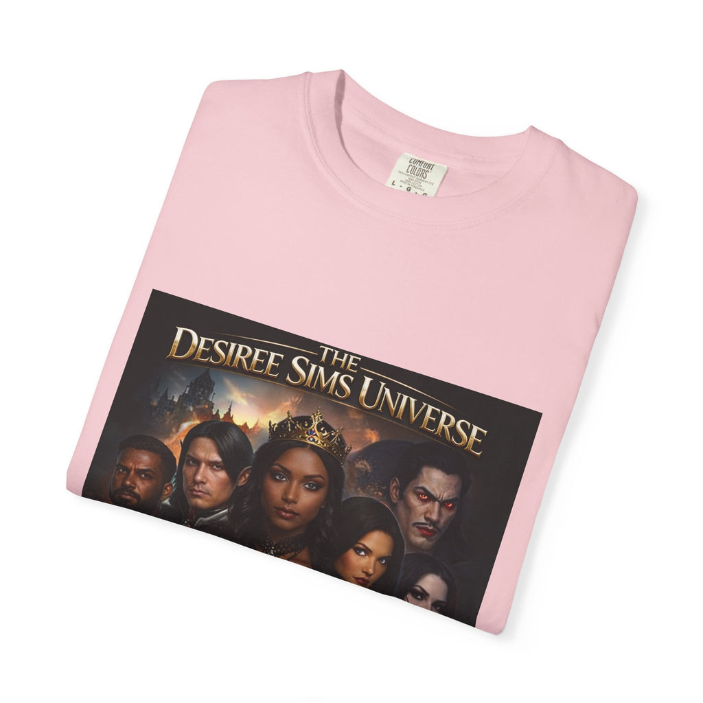 Desiree Sims Universe Fantasy Series Cast Poster T-shirt with cinematic magic print on garment-dyed fabric