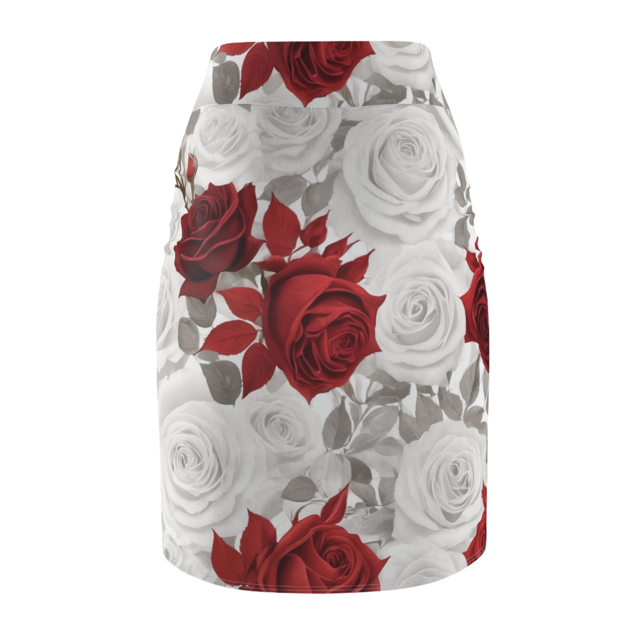 Elegant women's floral pencil skirt with vibrant rose print, styled for office and date night wear