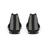 Black high-top sneaker with wraparound print and pleather toe — rear view