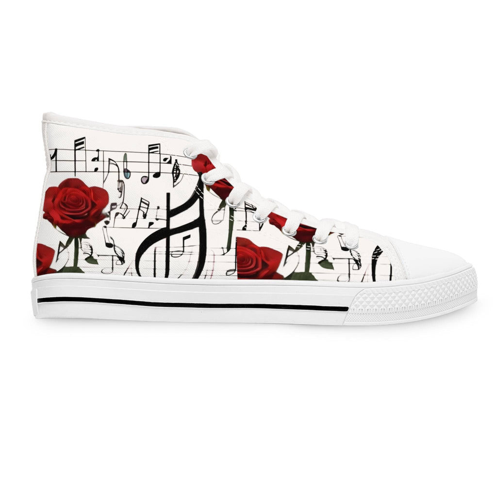 R&RH Women's High Top White Sneakers with Music Notes and Rose Design