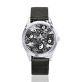 Rich and Rich Black and White Feng Shui Unisex Silver Tone Metal Watch with leather band