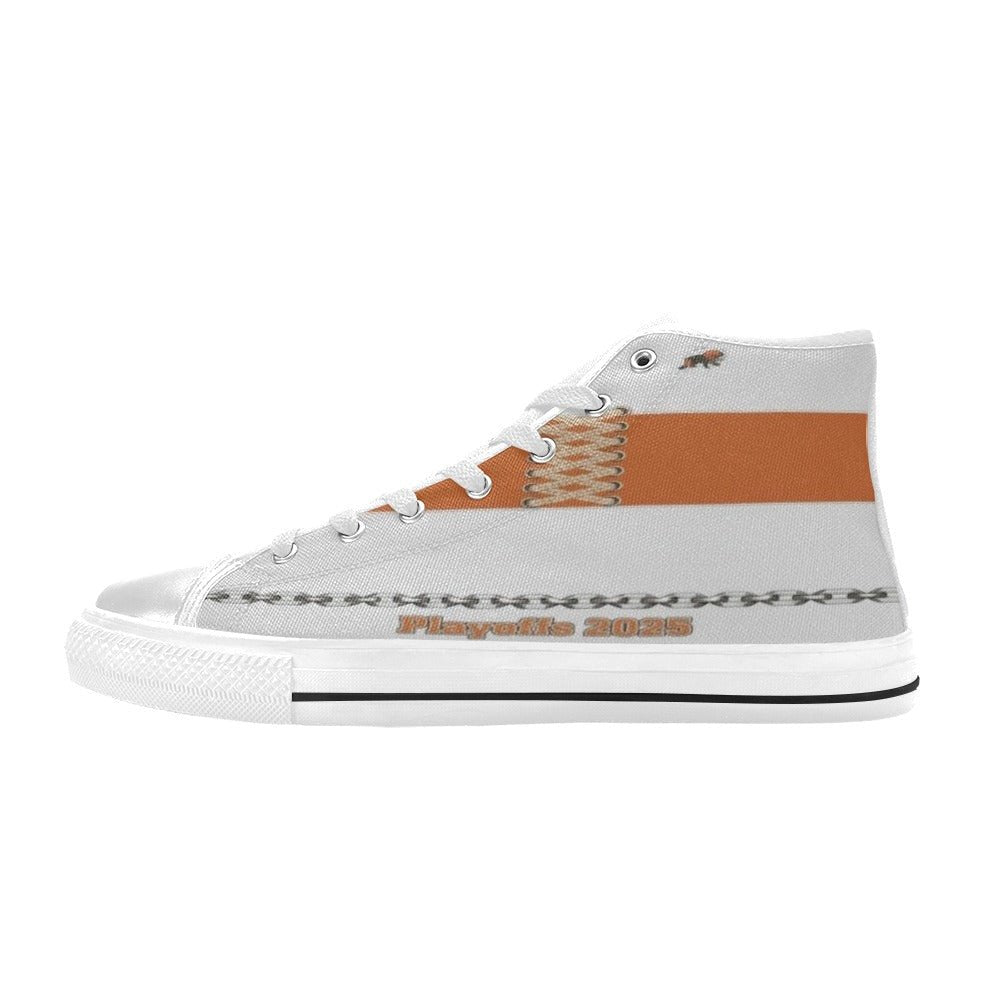 Men's orange high-top canvas sneakers with round toe, metal eyelets, and soft inner lining — alternate view