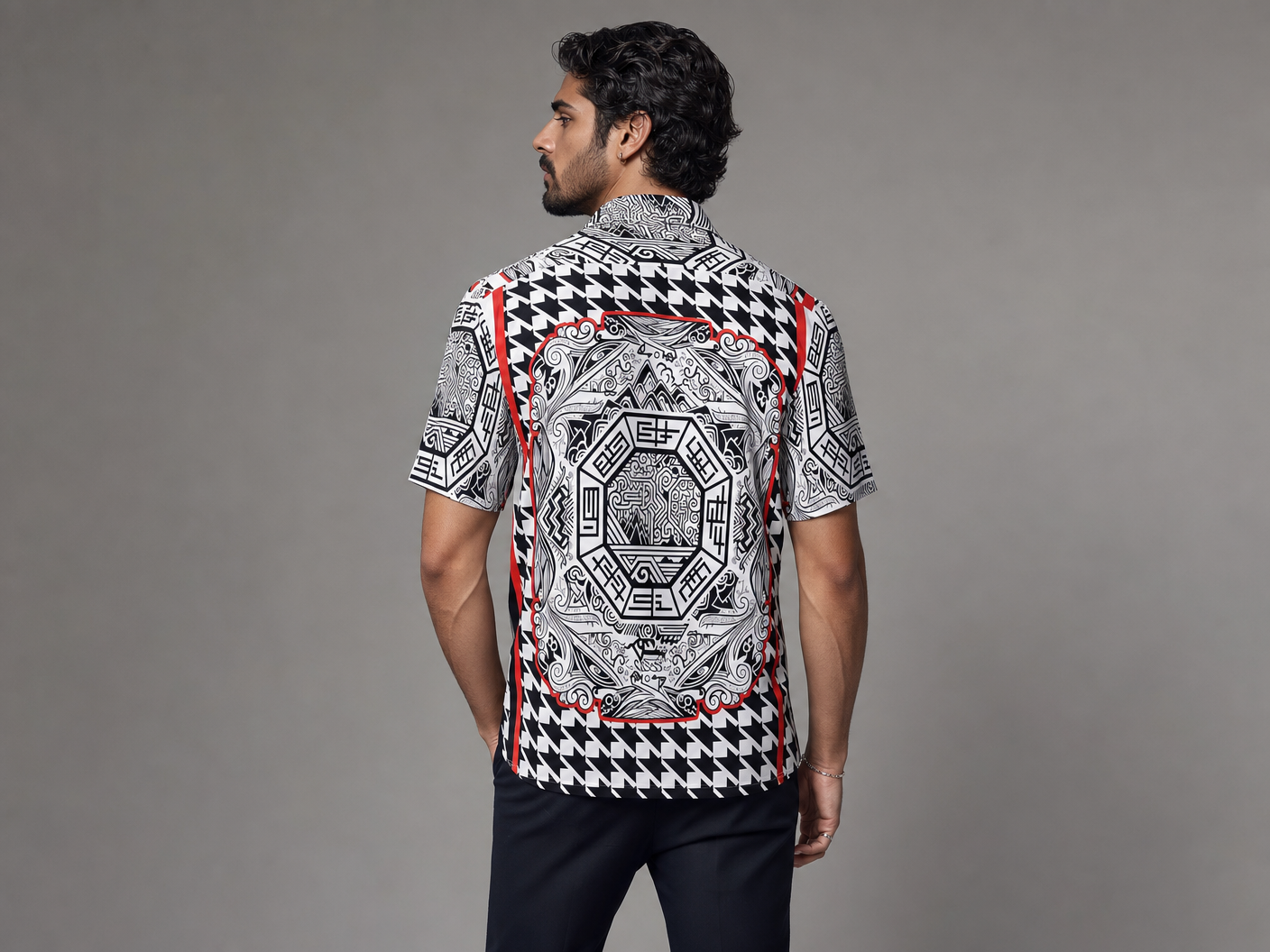 Rich and Rich Black and Red Trim Designer Shirt
