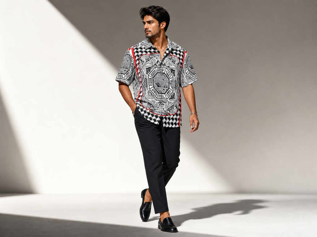 Rich and Rich Black and Red Trim Designer Shirt