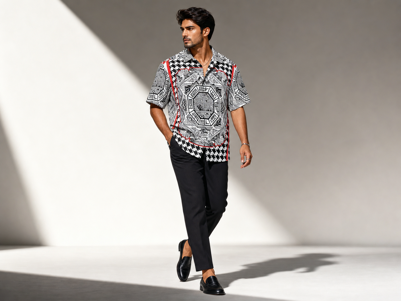 Rich and Rich Black and Red Trim Designer Shirt