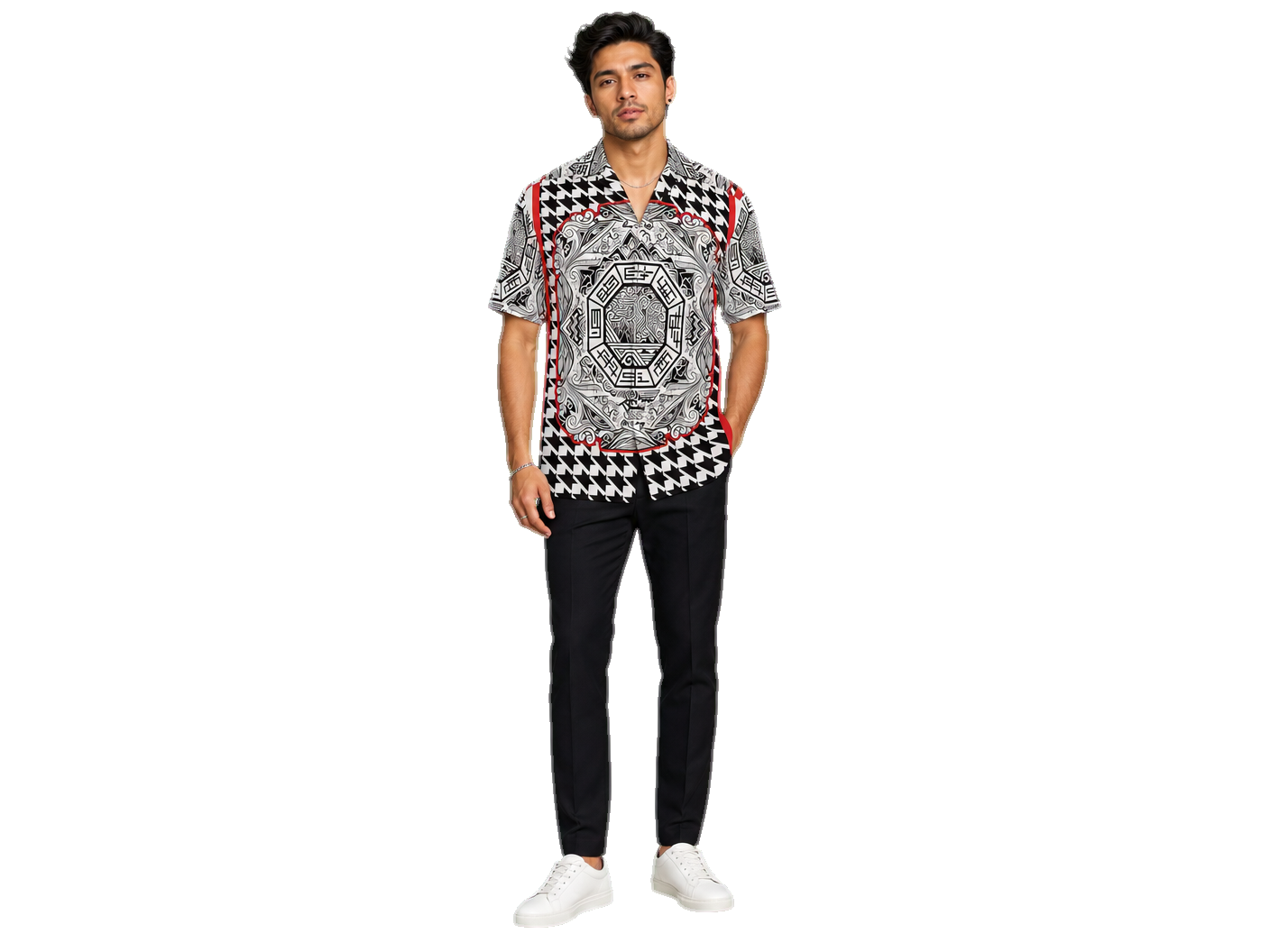 Rich and Rich Black and Red Trim Designer Shirt