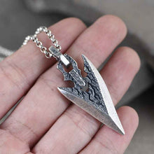 Load image into Gallery viewer, Mens Silver Weapon Necklace with Stone in Weapon Shape
