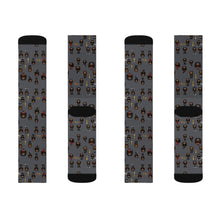 Load image into Gallery viewer, R&amp;RH Grey Caricature Toon Sublimation Socks
