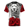 R&RH Lion and Roses Red and Black Tee - Edgy  Graphic T-Shirt