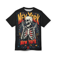 Load image into Gallery viewer, Gothic New York Skeleton T-Shirt, Unisex Graphic Tee, Halloween Top, Unique Streetwear, Alternative Fashion

