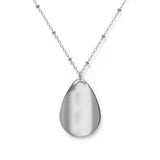 Ellipse-shaped silver-finish pendant necklace with white aluminum print panel on a zinc-alloy chain — product detail