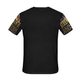 Men's black T-shirt with Strength of Ancestors all-over graphic print — rear view