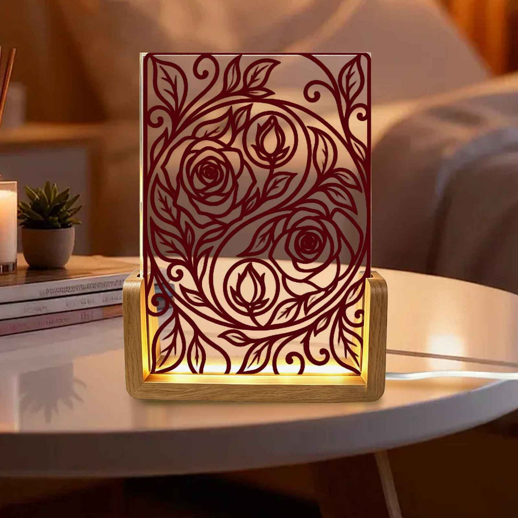 Rich and Rich Harmony Heritage Burgundy Floral Yin-Yang Acrylic Night - Rich and Rich Homeopportunities