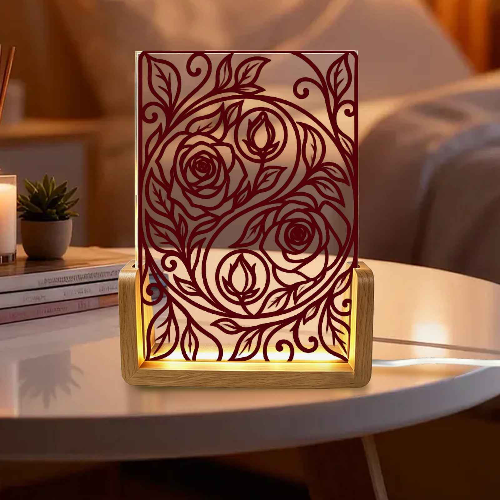 Rich and Rich Harmony Heritage Burgundy Floral Yin-Yang Acrylic Night - Rich and Rich Homeopportunities