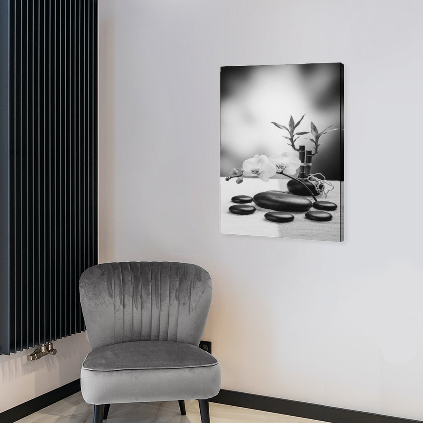 Vertical black and white canvas print with textured surface, 16x20 inches — additional view 6