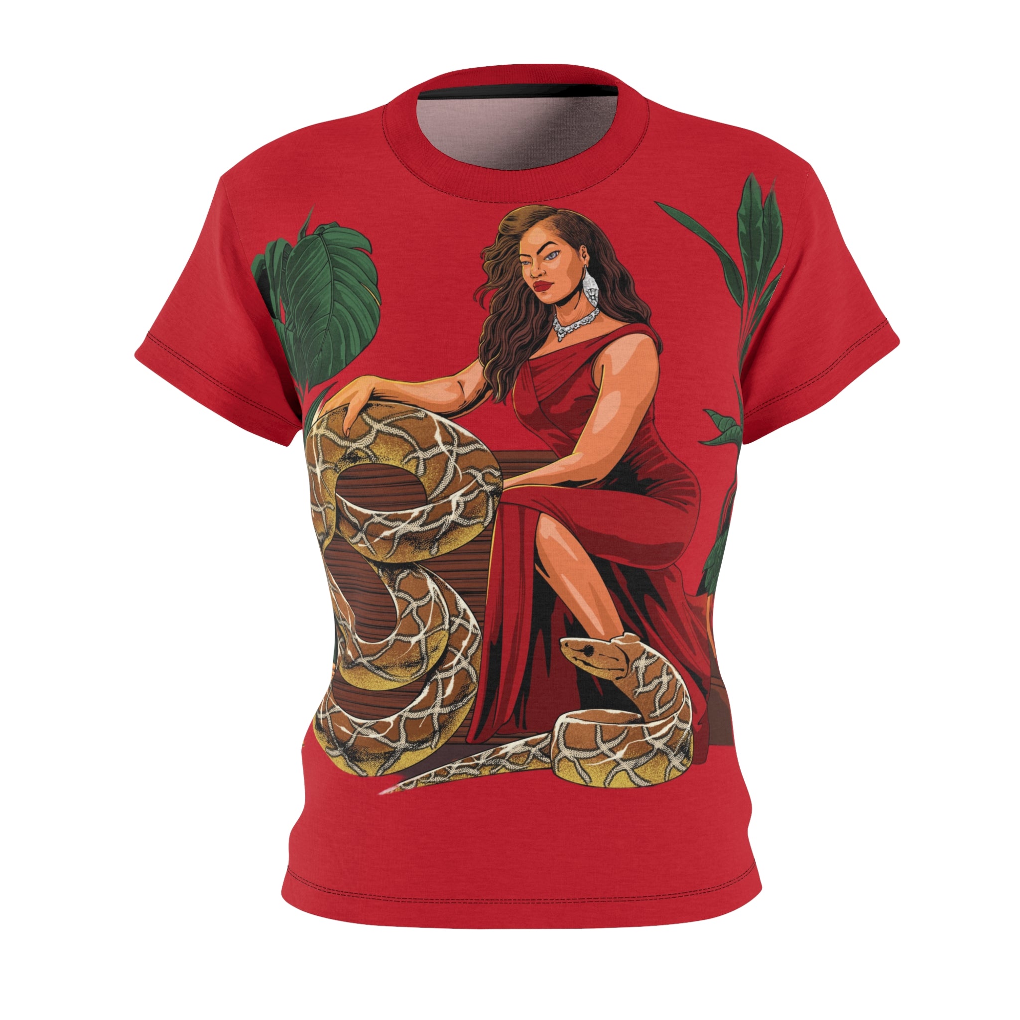 R$RH Luiloviie Red Women's All Over Print Crew Neck T-Shirt with Halloween Pet Design