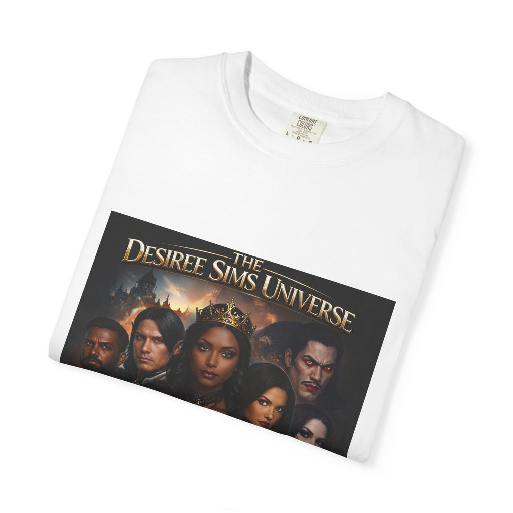 Desiree Sims Universe Fantasy Series Cast Poster T-shirt with cinematic magic print on garment-dyed fabric