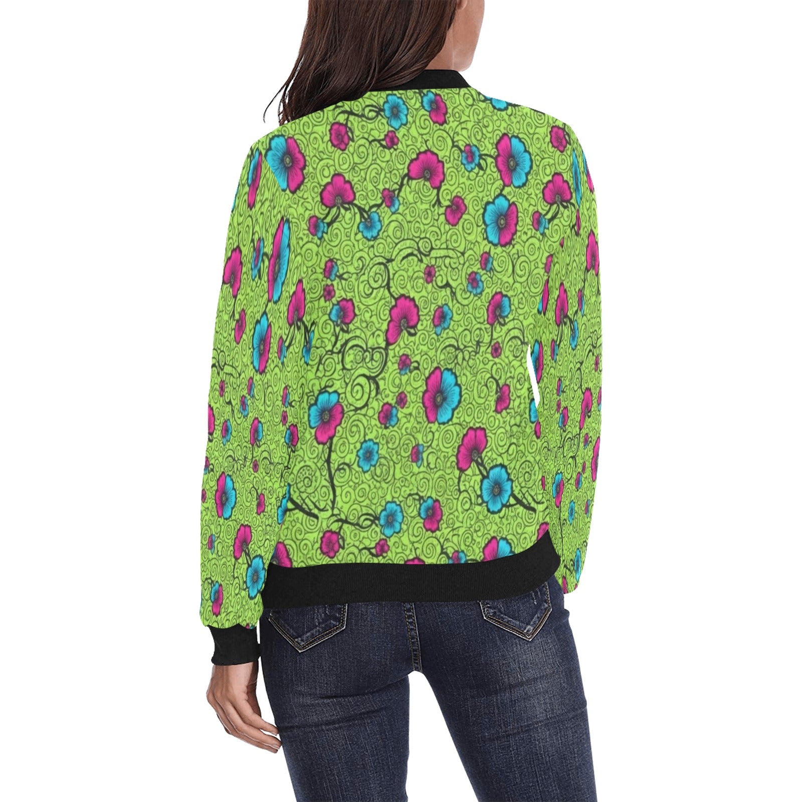 Rich and Rich Women's Green Floral Bomber Jacket
