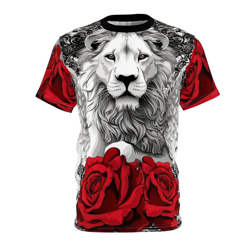 R&RH Lion and Roses Red and Black Tee - Edgy  Graphic T-Shirt