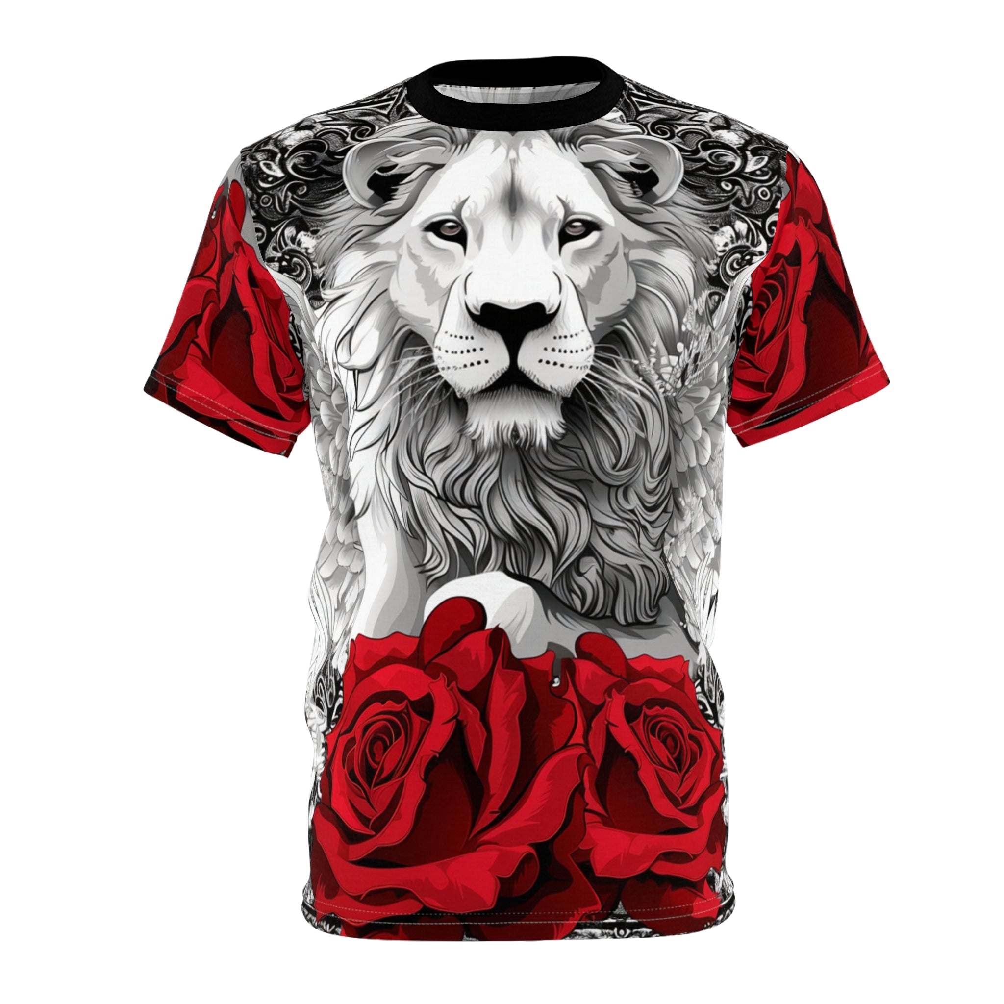 R&RH Lion and Roses Red and Black Tee - Edgy  Graphic T-Shirt