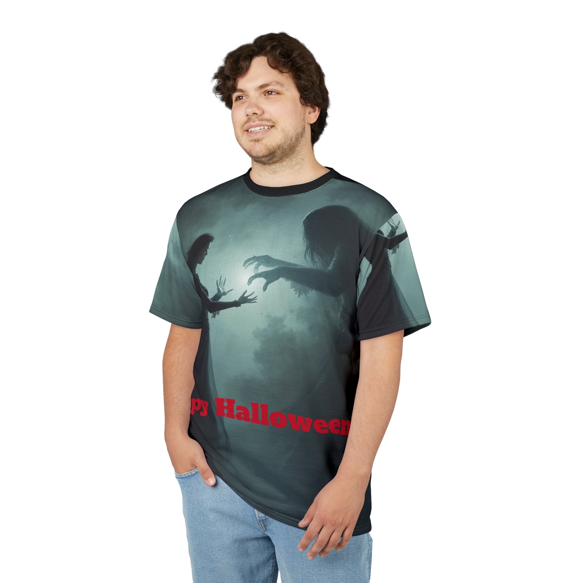 Halloween Unisex Cut & Sew Tee, Spooky Graphic T-Shirt, Fall Fashion, Halloween Costume, Unique Gift for Halloween Lovers