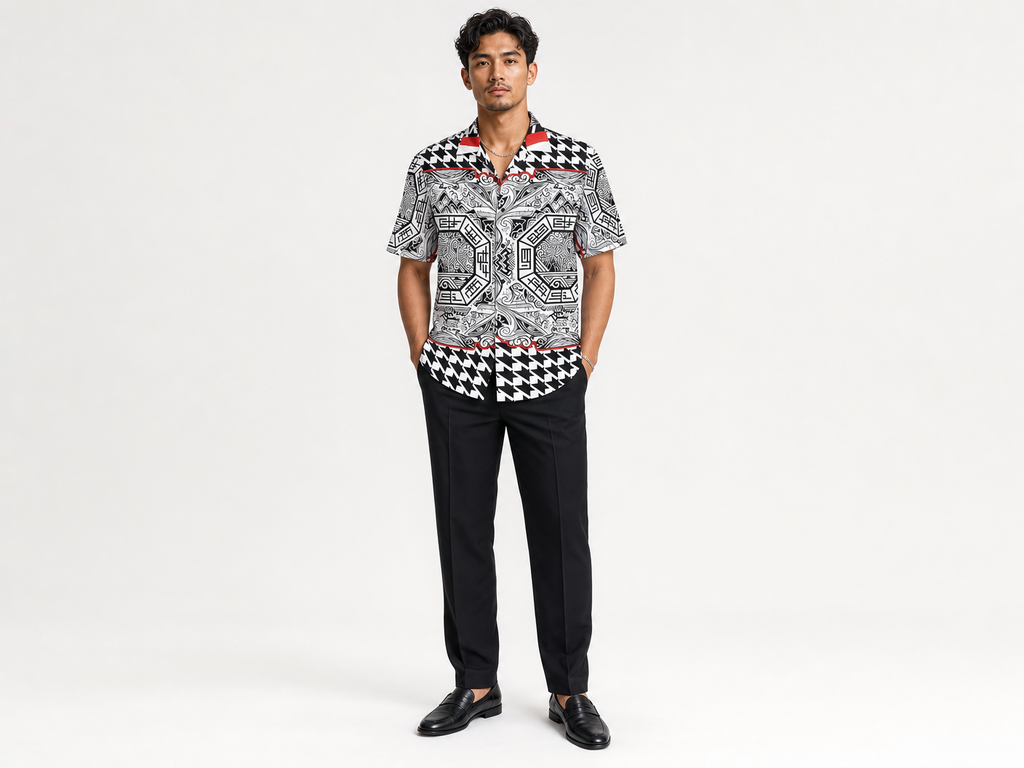Rich and Rich Black and Red Trim Designer Shirt