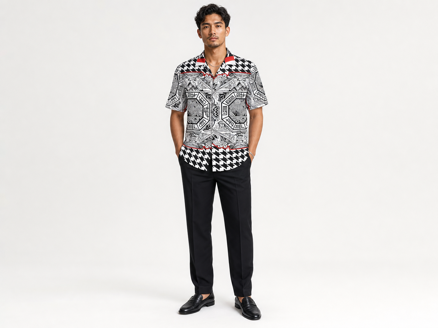 Rich and Rich Black and Red Trim Designer Shirt