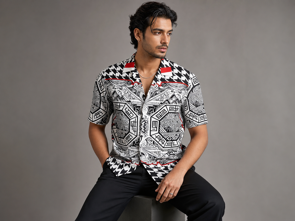 Rich and Rich Black and Red Trim Designer Shirt