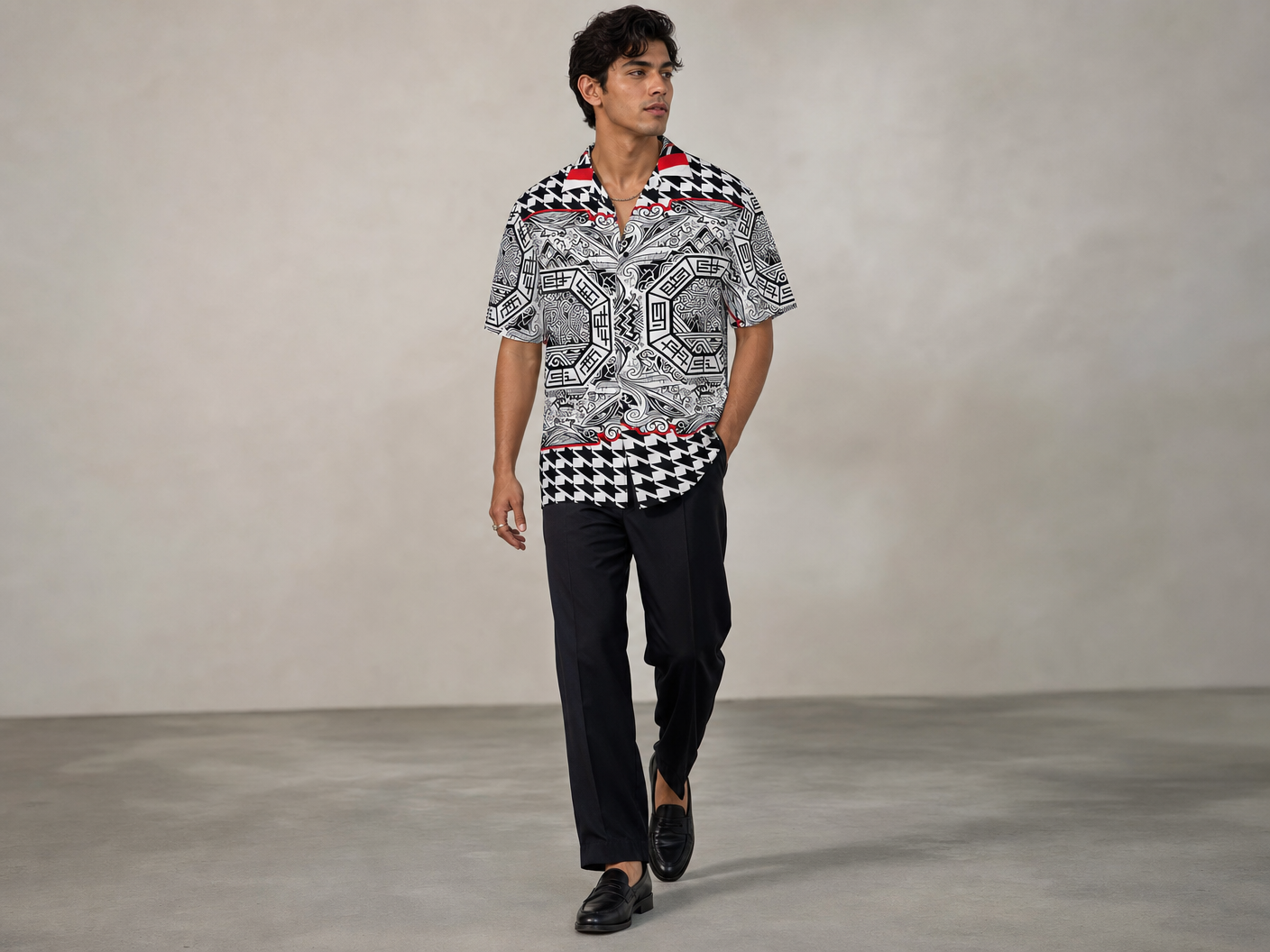 Rich and Rich Black and Red Trim Designer Shirt