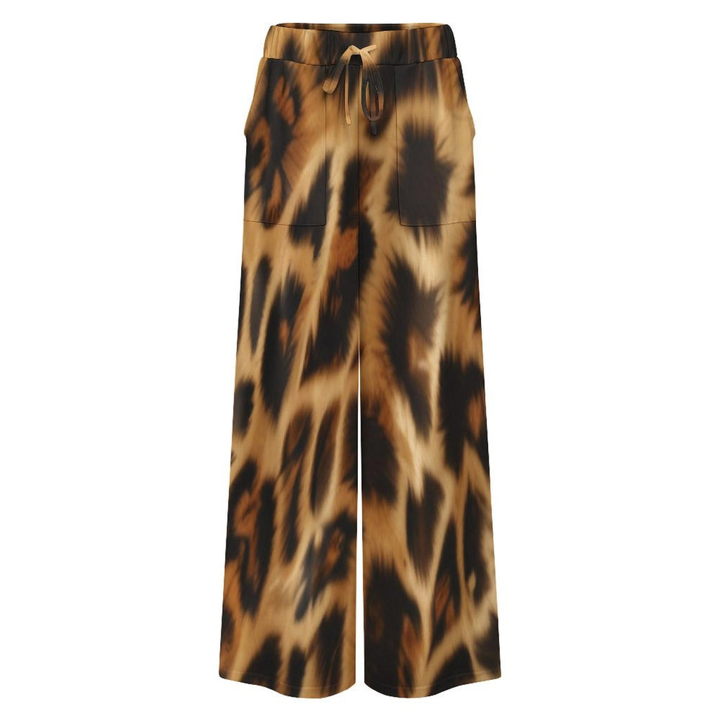 Rich and Rich Brown Animal Print Women's Wide-Leg Pants Suit with Adjustable Waist