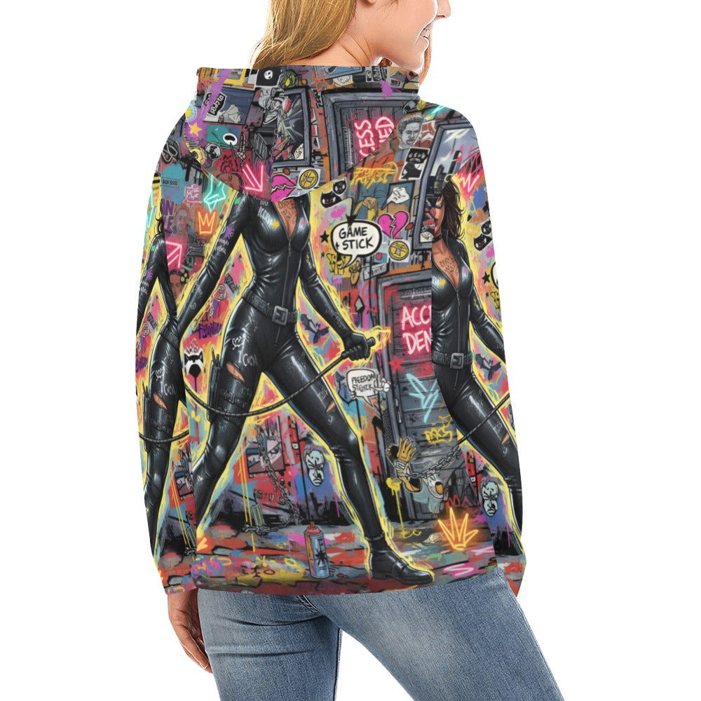Rich and Rich Women’s Multicolor Caricature Hoodie showcasing vibrant artistic print