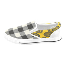 Load image into Gallery viewer, Rich and Rich Men&#39;s Yellow Abstract and Checkers Slip On Canvas Shoe Men&#39;s Slip-on Canvas Shoes (Model 019)
