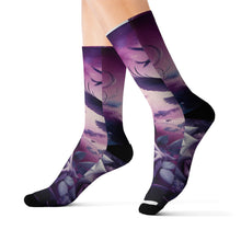 Load image into Gallery viewer, Artistic Sublimation Socks with Floral &amp; Bird Design | Vibrant Printed Crew Socks for Unique Style
