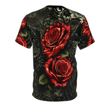 Load image into Gallery viewer, R&amp;RH Vibrant Rose Wing Unisex Black Tee - Edgy Floral Graphic T-Shirt
