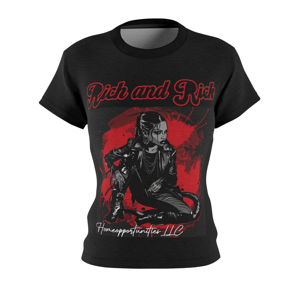 R&RH Luiiloviie Bold Women's Red and Black Tee - 'Rich and Rich' Graphic T-Shirt for Fashion-Forward Individuals