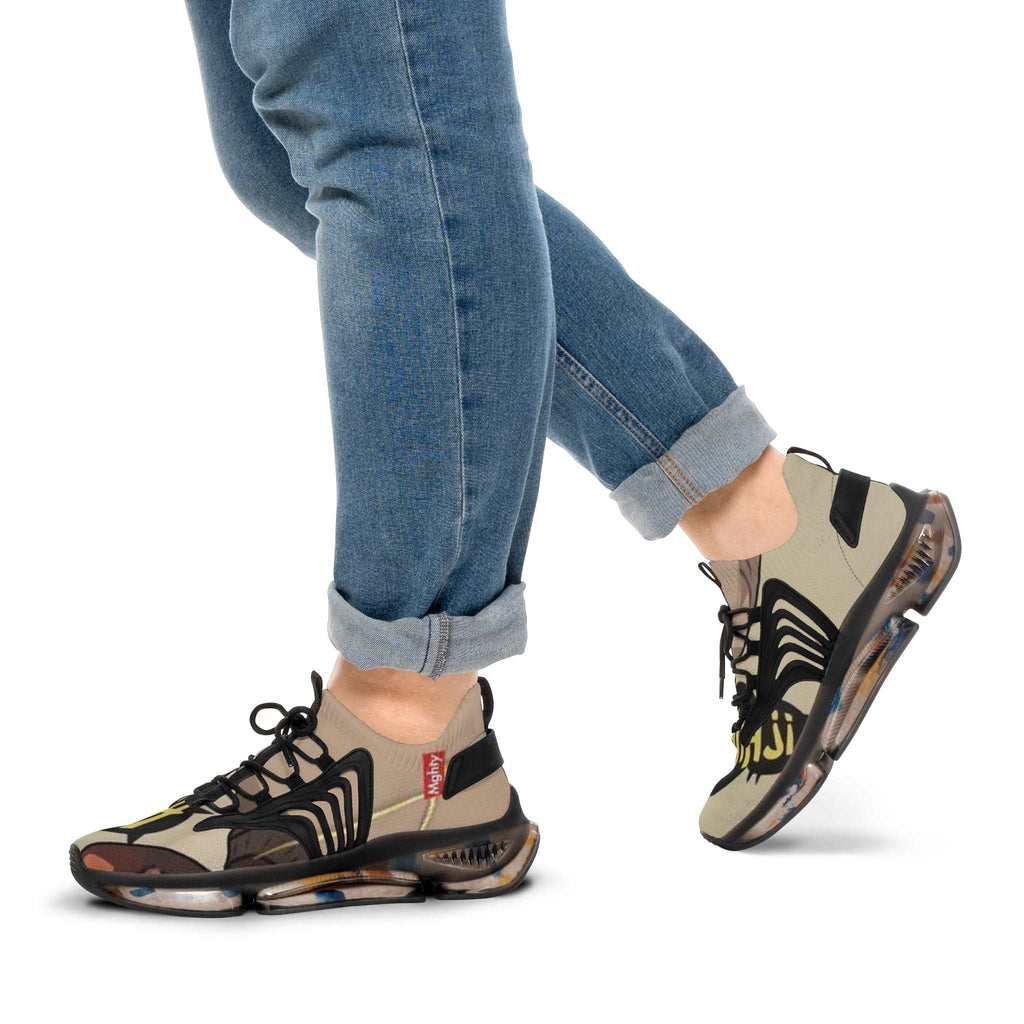 Huh?! Men's black mesh sneaker with white sole and breathable design