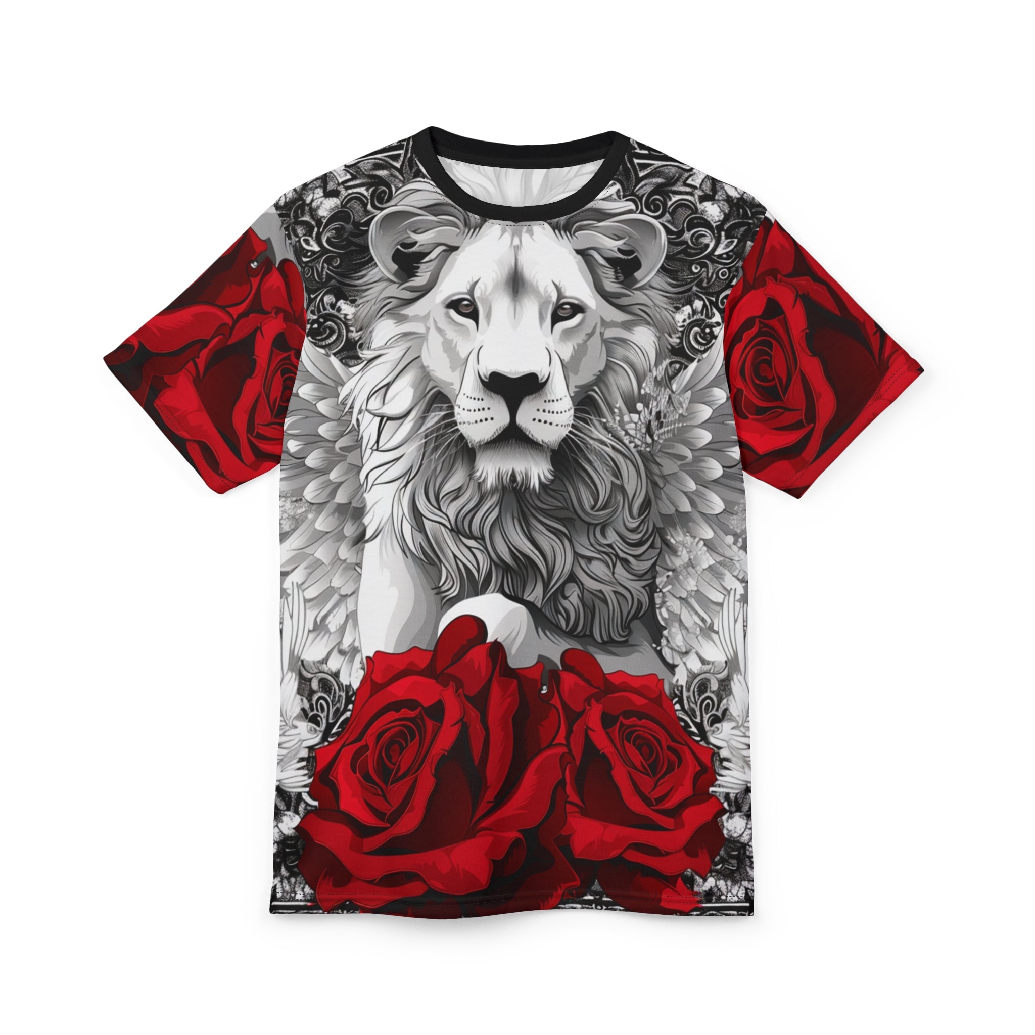 R&RH Lion and Roses Red and Black Tee - Edgy  Graphic T-Shirt
