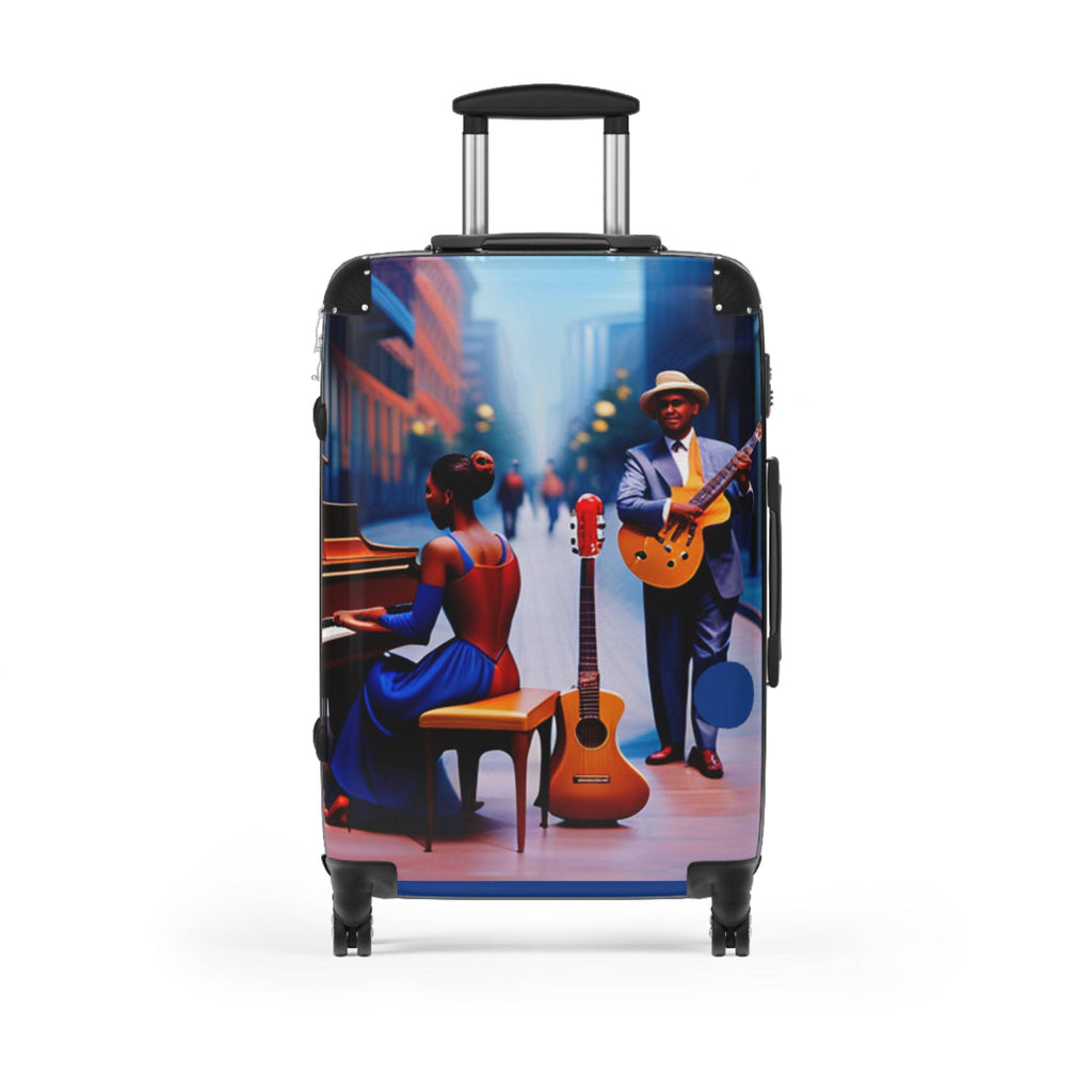 Rich and Rich Blue Caricature Jazz Suitcase with adjustable handle and 360-degree wheels
