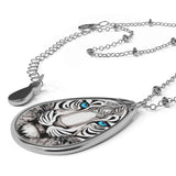 Oval necklace with a printed tiger face pendant in vibrant colors and a glossy silver-plated finish — additional view 6