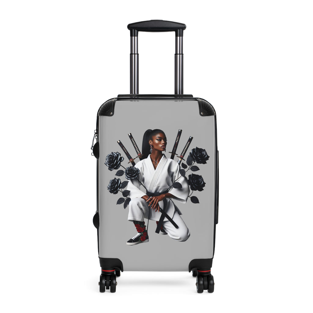 R&RH Elegant Samurai Style Grey Women's Suitcase with floral design