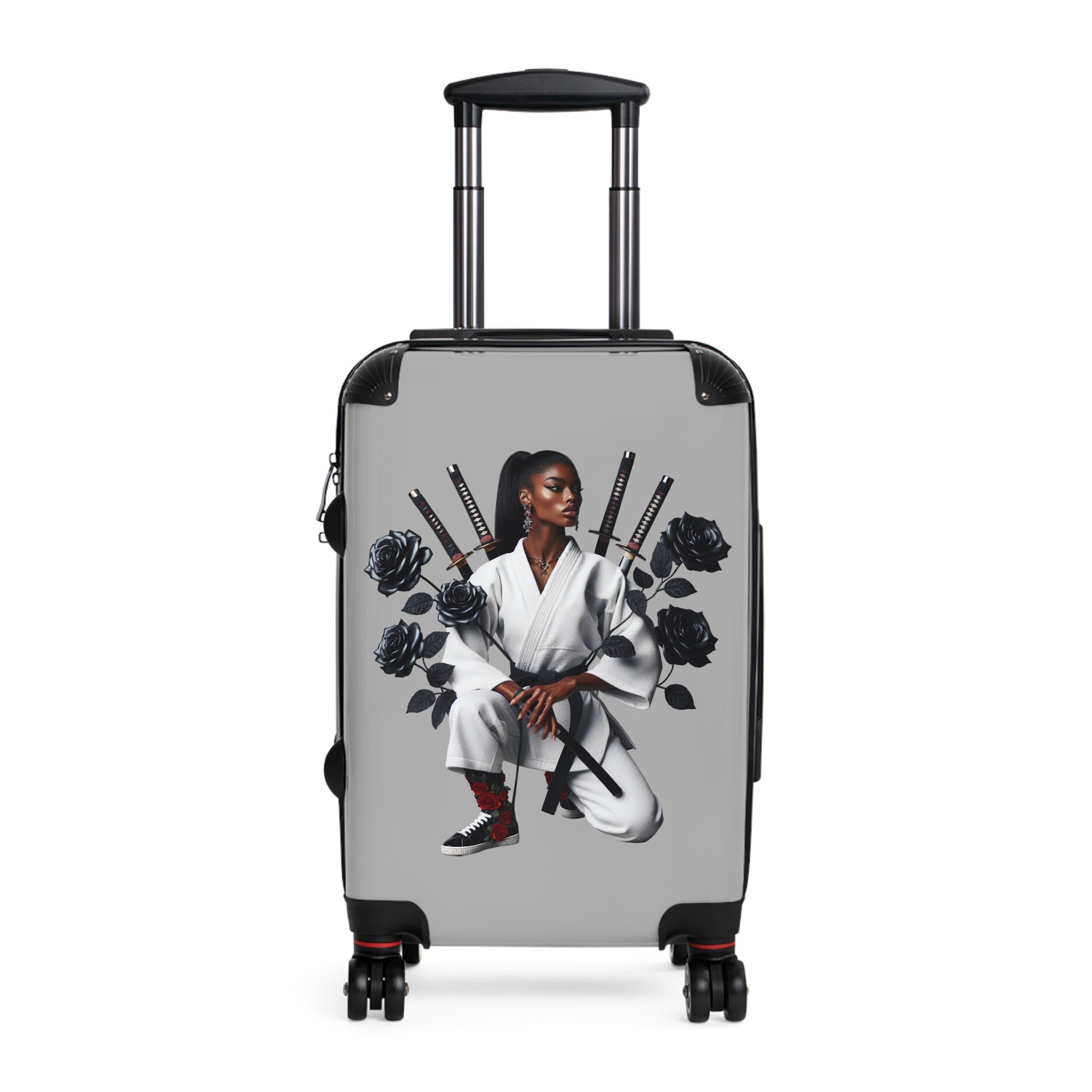 R&RH Elegant Samurai Style Grey Women's Suitcase with floral design