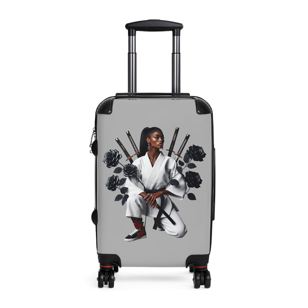 R&RH Elegant Samurai Style Grey Womens Suitcase with Floral Design
