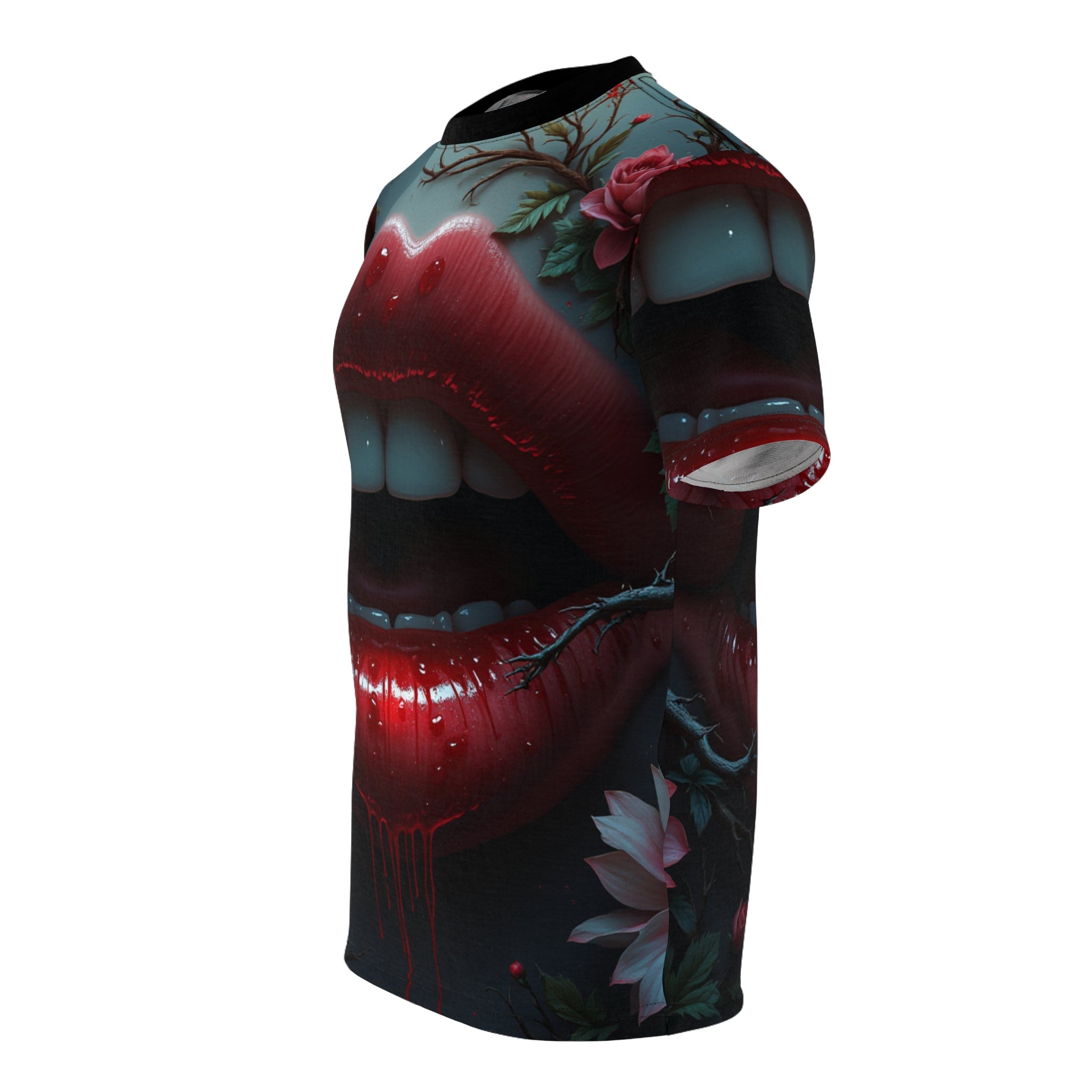 Vampiric Kiss Unisex Gothic Halloween Graphic Tee with dark vampire-inspired design