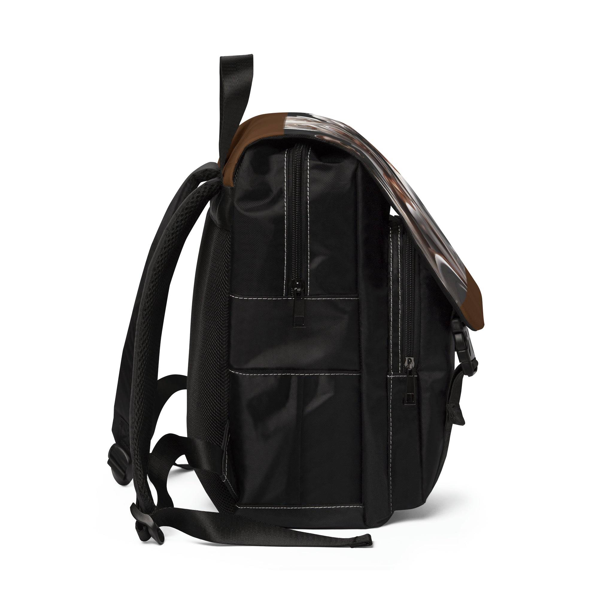 Rich and Rich Unisex African Porcelain Gods Backpack made of black Oxford canvas with front flap and multiple pockets