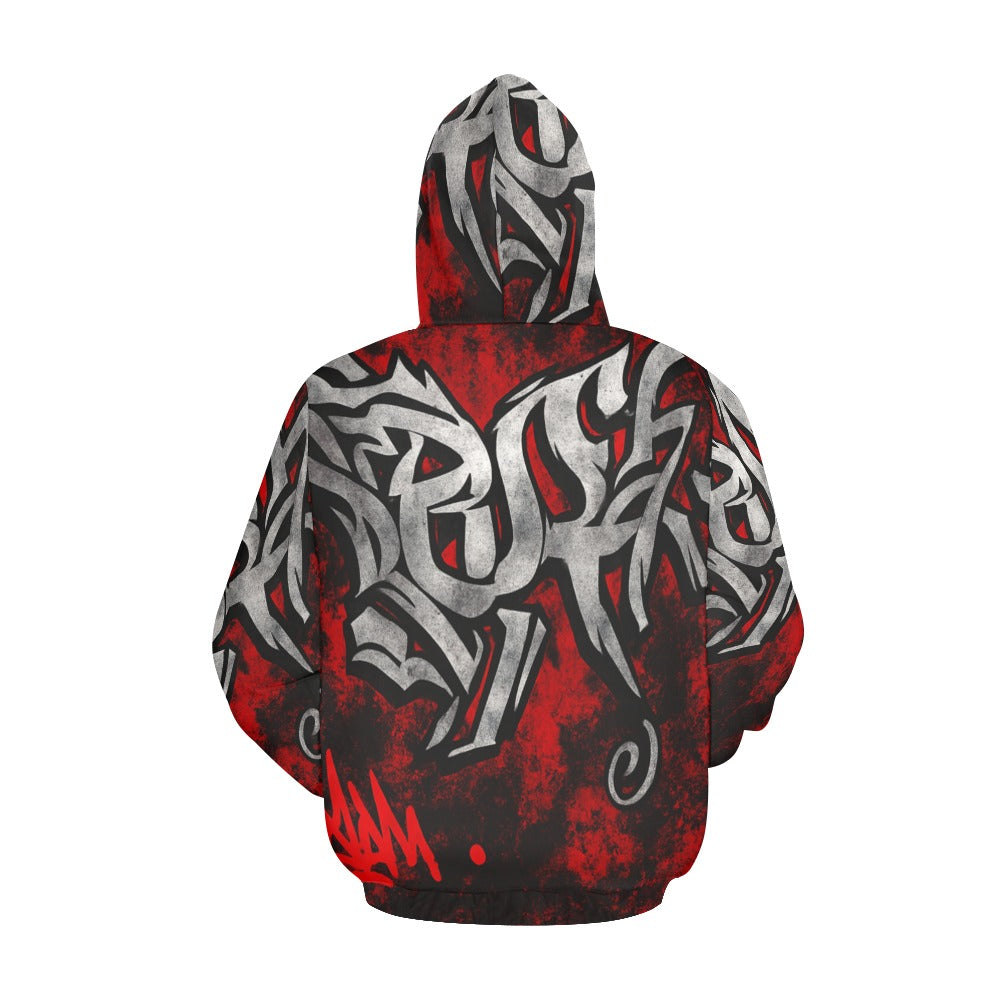 Rich and Rich Red Graffiti Men's Hoodie featuring bold red street art design