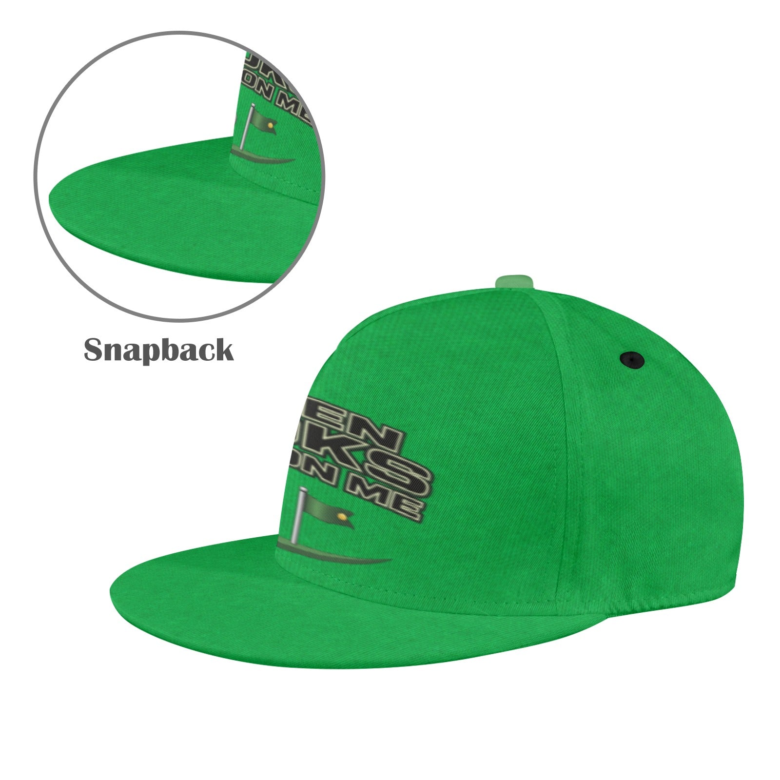 Green five‑panel snapback hat with flat brim and all‑over golf‑inspired print, adjustable closure — additional view 17